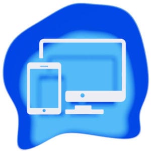 responsive screen design tablet phone desktop blue white papercut graphic