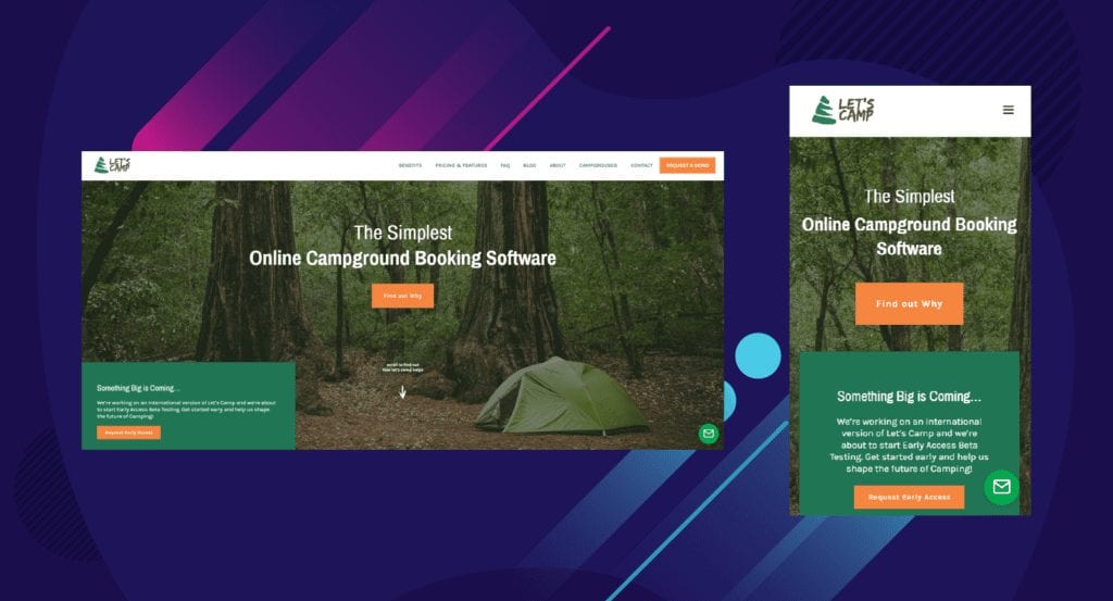 Example of Let's Camp web app desktop vs mobile
